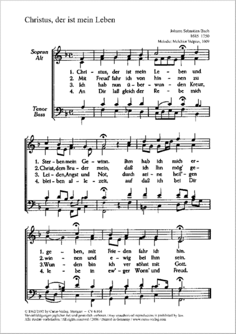 Bach: Christus, der ist mein Leben; Was Gott tut Voice scores gallery preview page 1