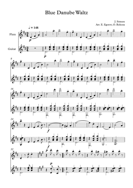 Blue Danube Waltz, Johann Strauss Jr., For Flute & Guitar image number null