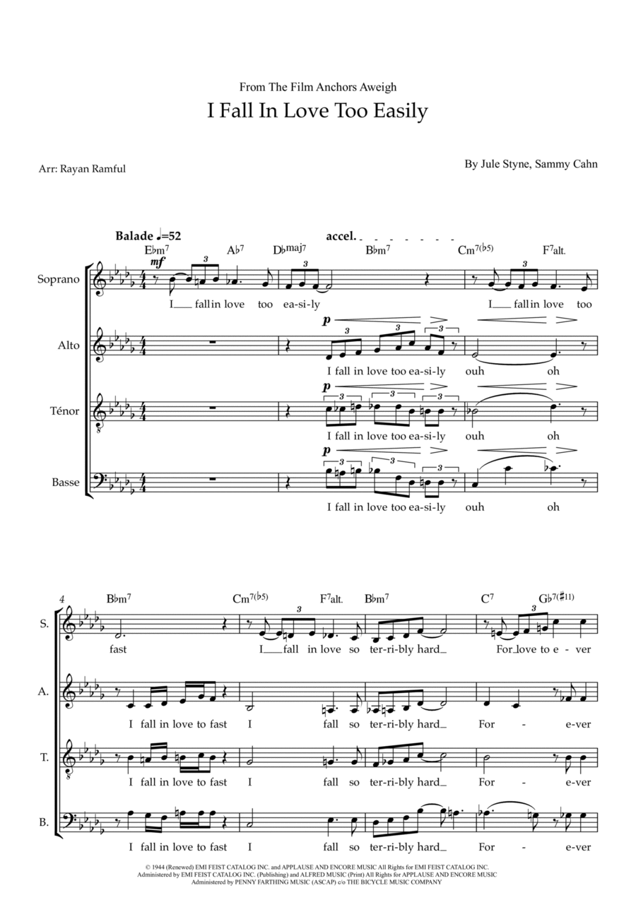 I Fall In Love Too Easily 4-Part scores gallery preview page 1