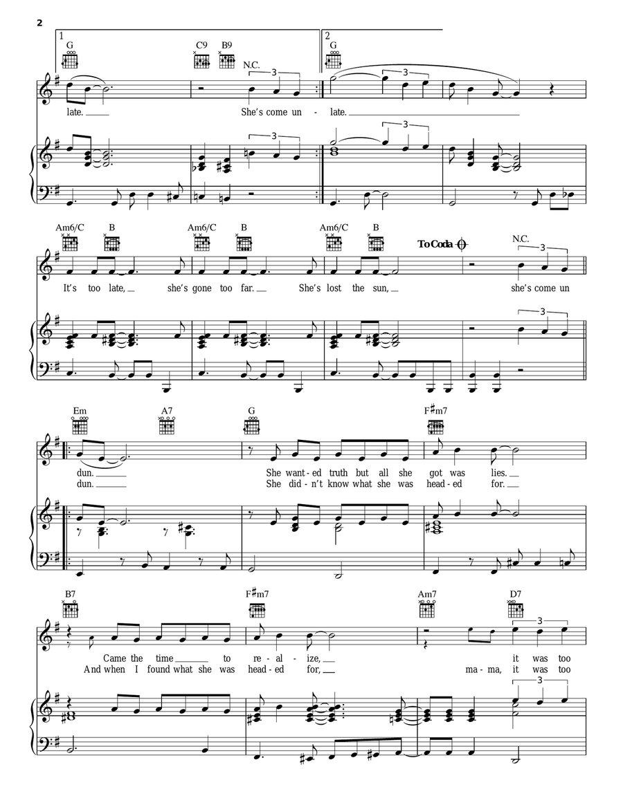 Undun Piano, Vocal, Guitar scores gallery preview page 2