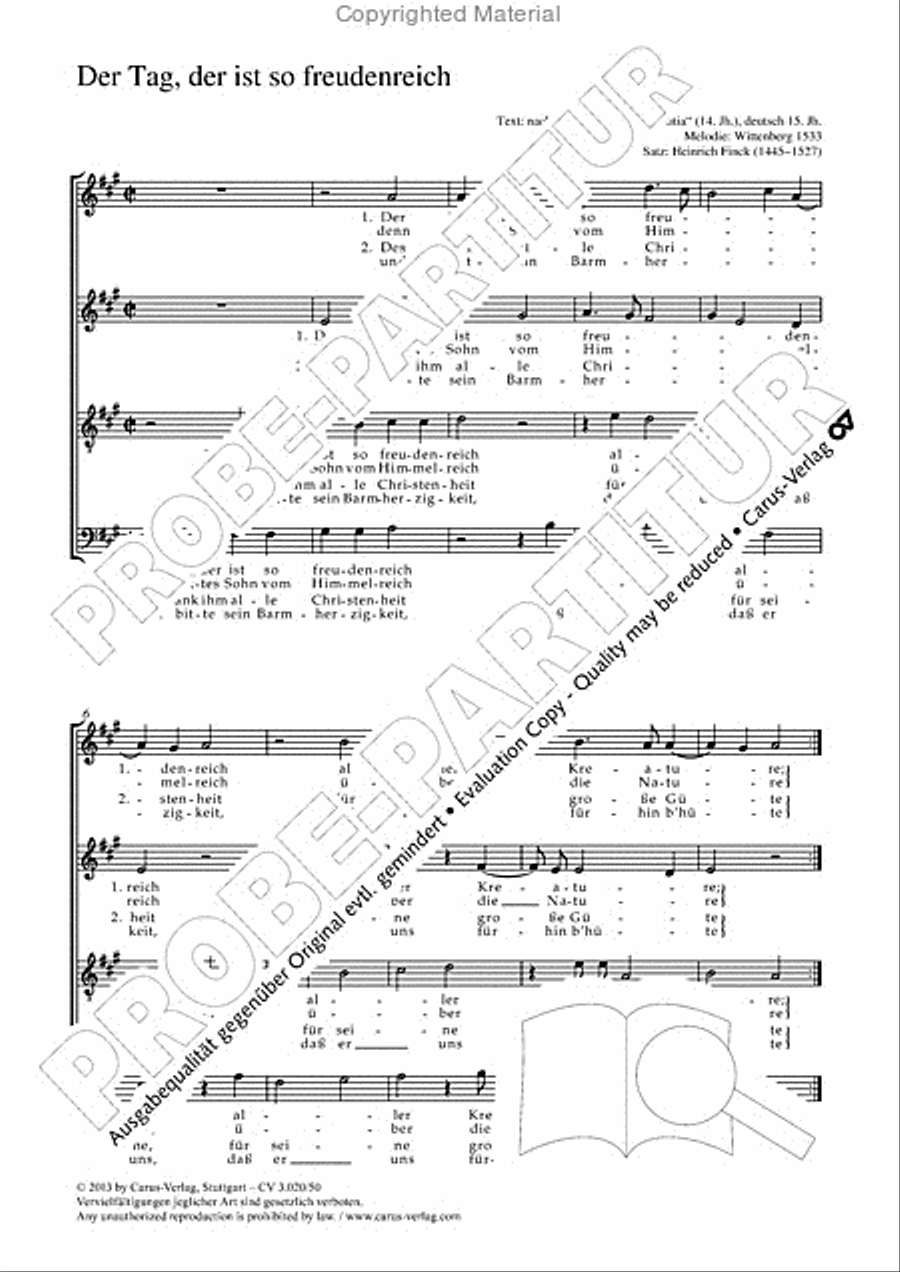 Der Tag, der ist so freudenreich 4-Part scores gallery preview page 2