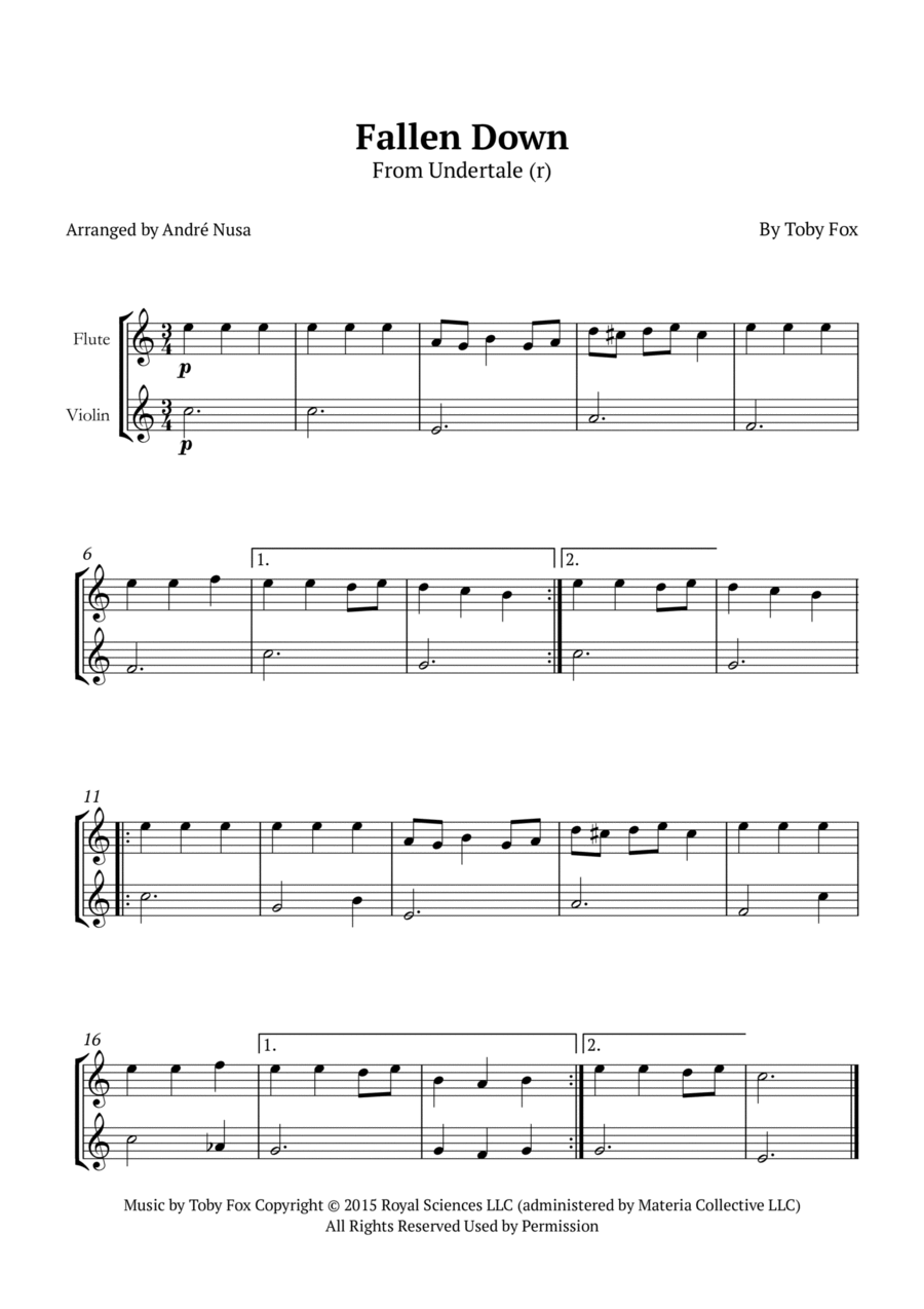 Fallen Down Flute scores gallery preview page 1