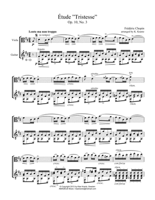 Book cover for Étude (Study) "Tristesse" Op 10 No. 3 (abridged) for viola and guitar