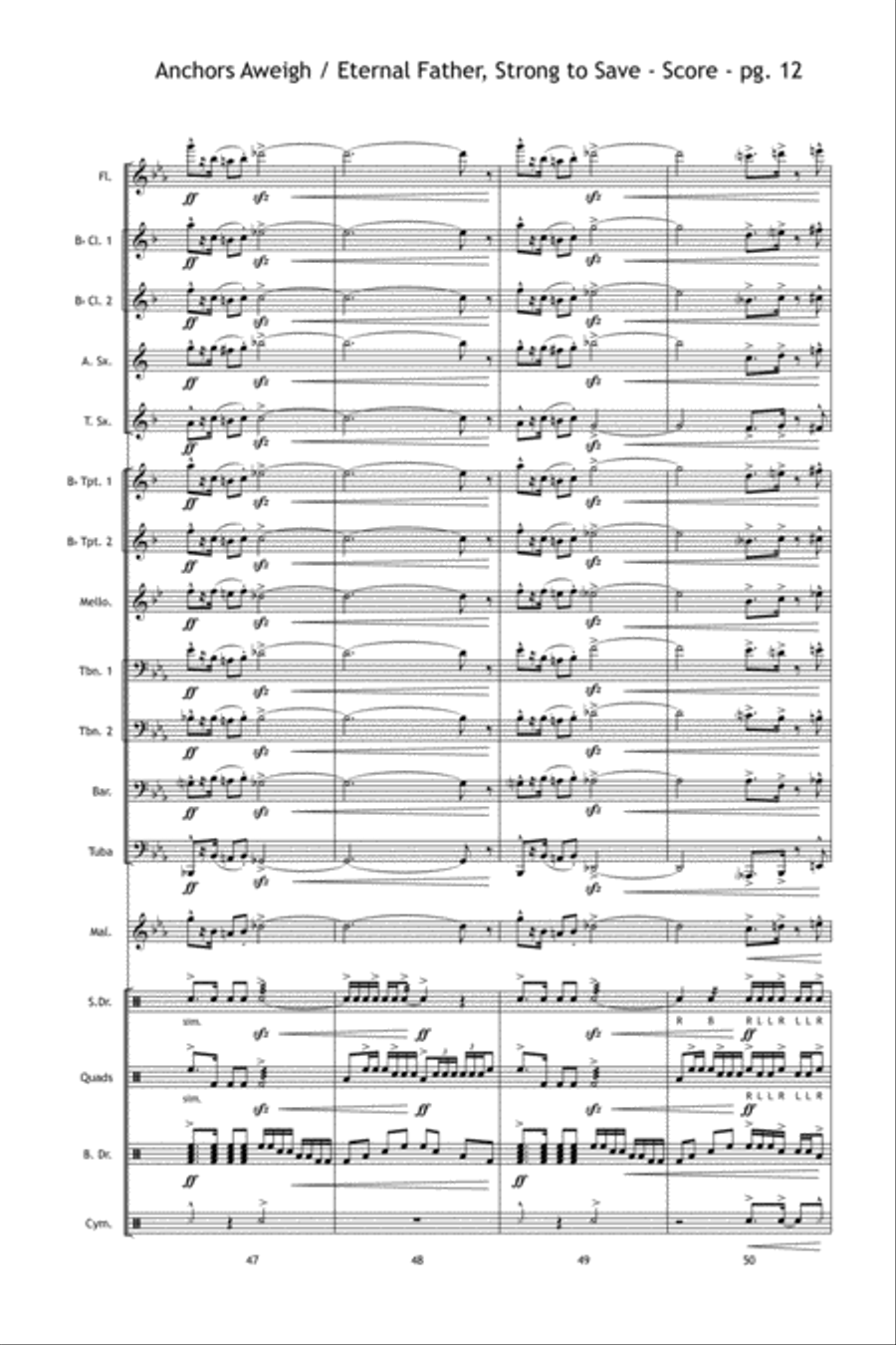 Anchors Aweigh / Eternal Father, Strong to Save Marching Band scores gallery preview page 13