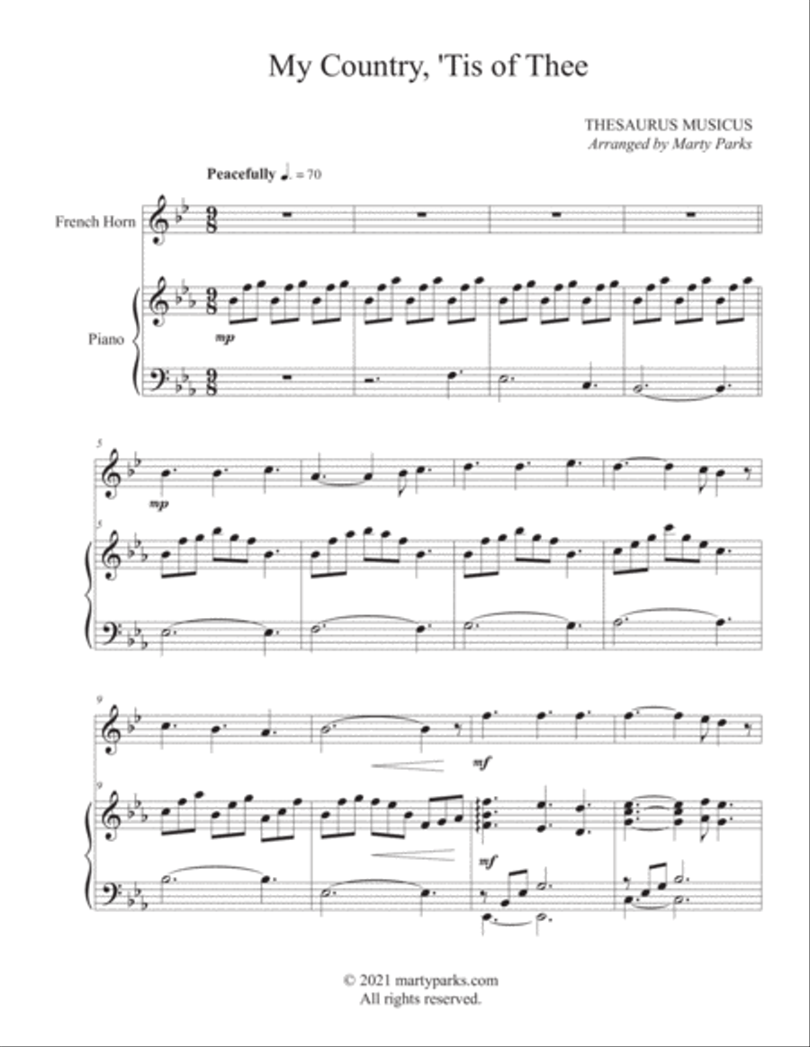 My Country, 'Tis of Thee (French Horn-Piano) Horn scores gallery preview page 1