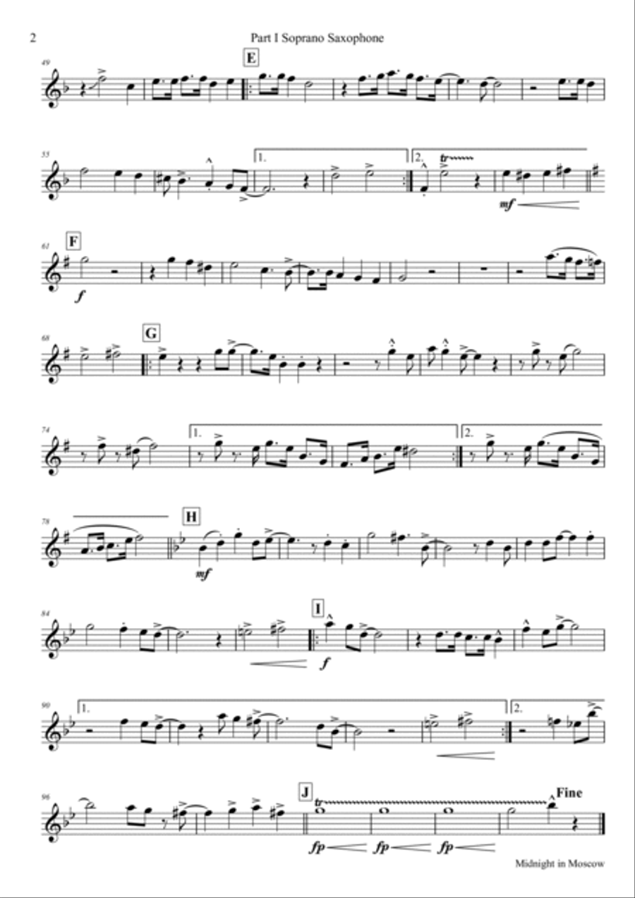 Midnight In Moscow Saxophone Quintet scores gallery preview page 6