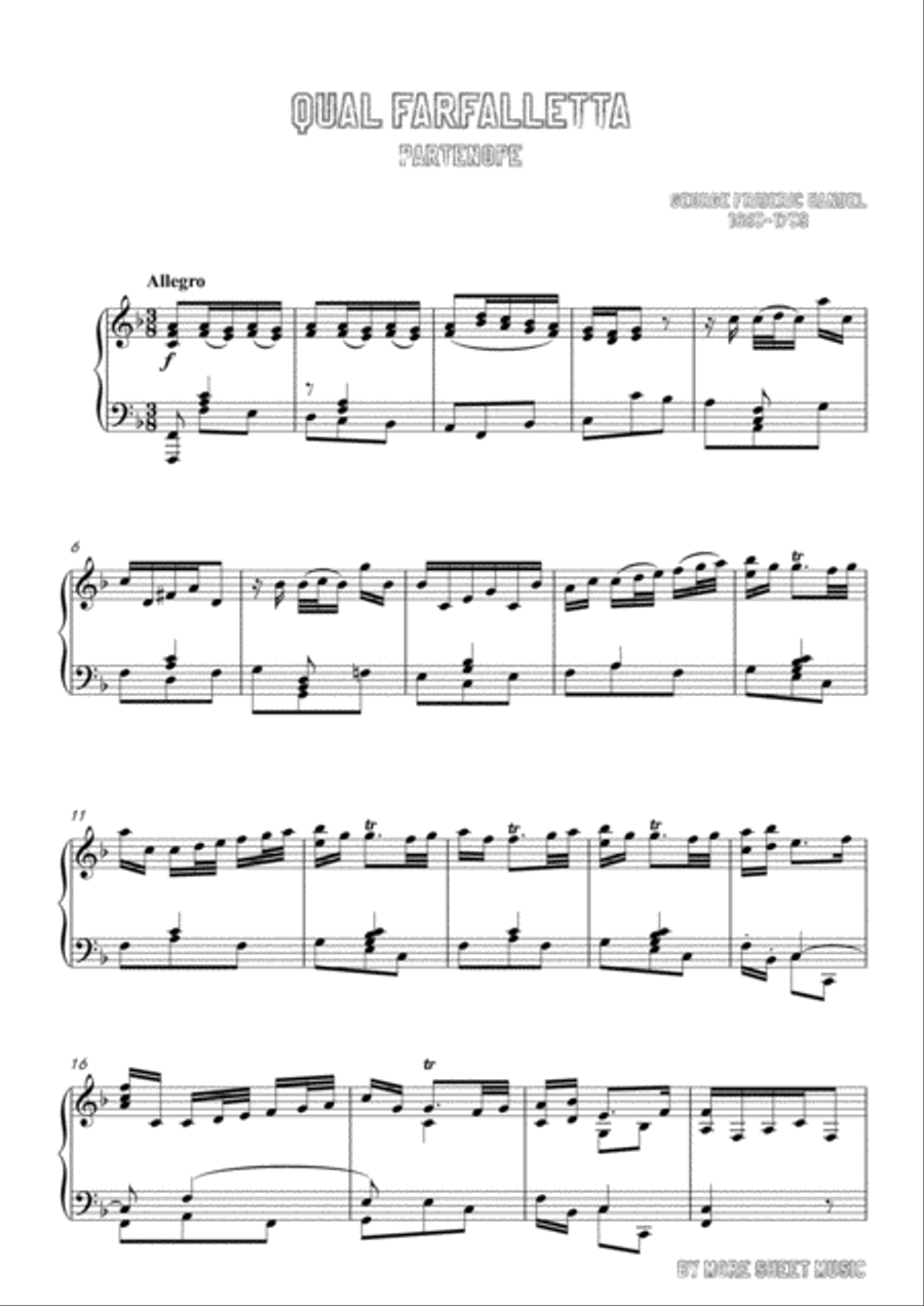 Handel-Qual farfalletta in F Major,for Voice and Piano Voice Solo scores gallery preview page 3