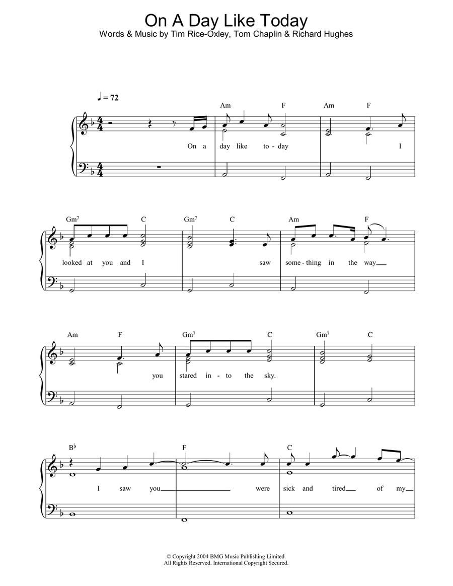 On A Day Like Today Piano Solo scores gallery preview page 1