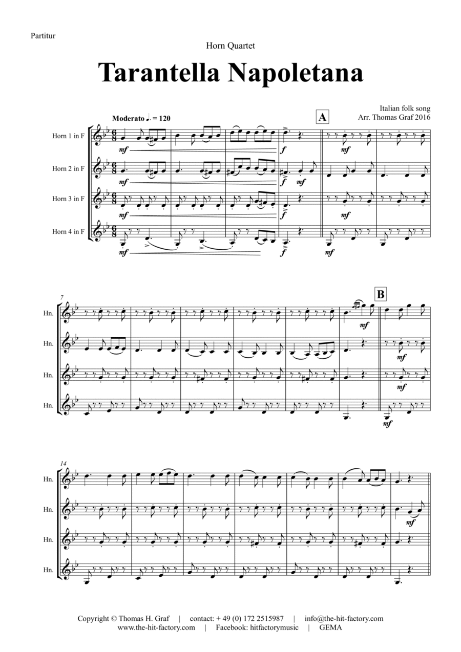 Tarantella Napoletana - Italian Folk Song - Horn Quartet French Horn Quartet scores gallery preview page 1