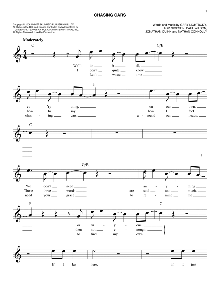 Chasing Cars Piano scores gallery preview page 1