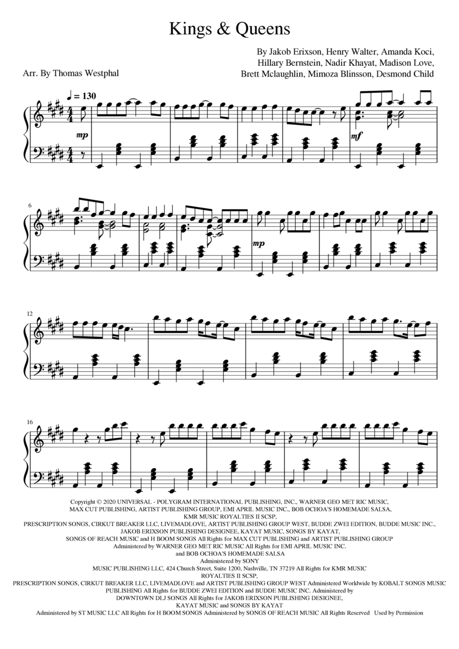 Kings & Queens Kings & Queens Piano Solo scores gallery preview page 1