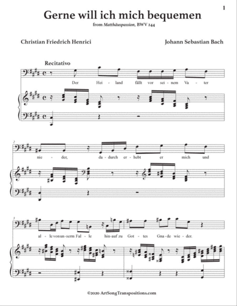 BACH: Gerne will ich mich bequemen, BWV 244 (transposed to F-sharp minor) Voice scores gallery preview page 2