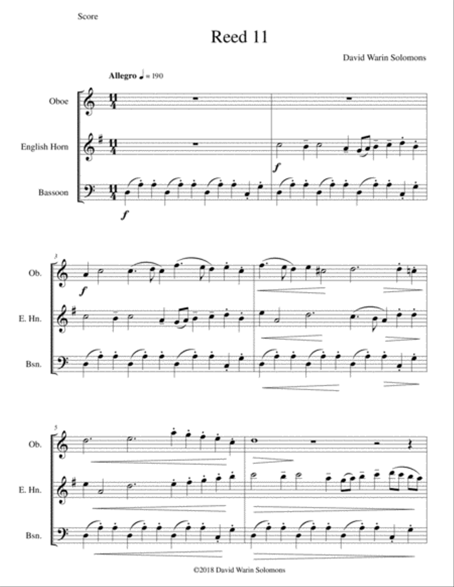 Reed 11 for double-reed trio (oboe, cor anglais, bassoon) Woodwind Trio scores gallery preview page 1