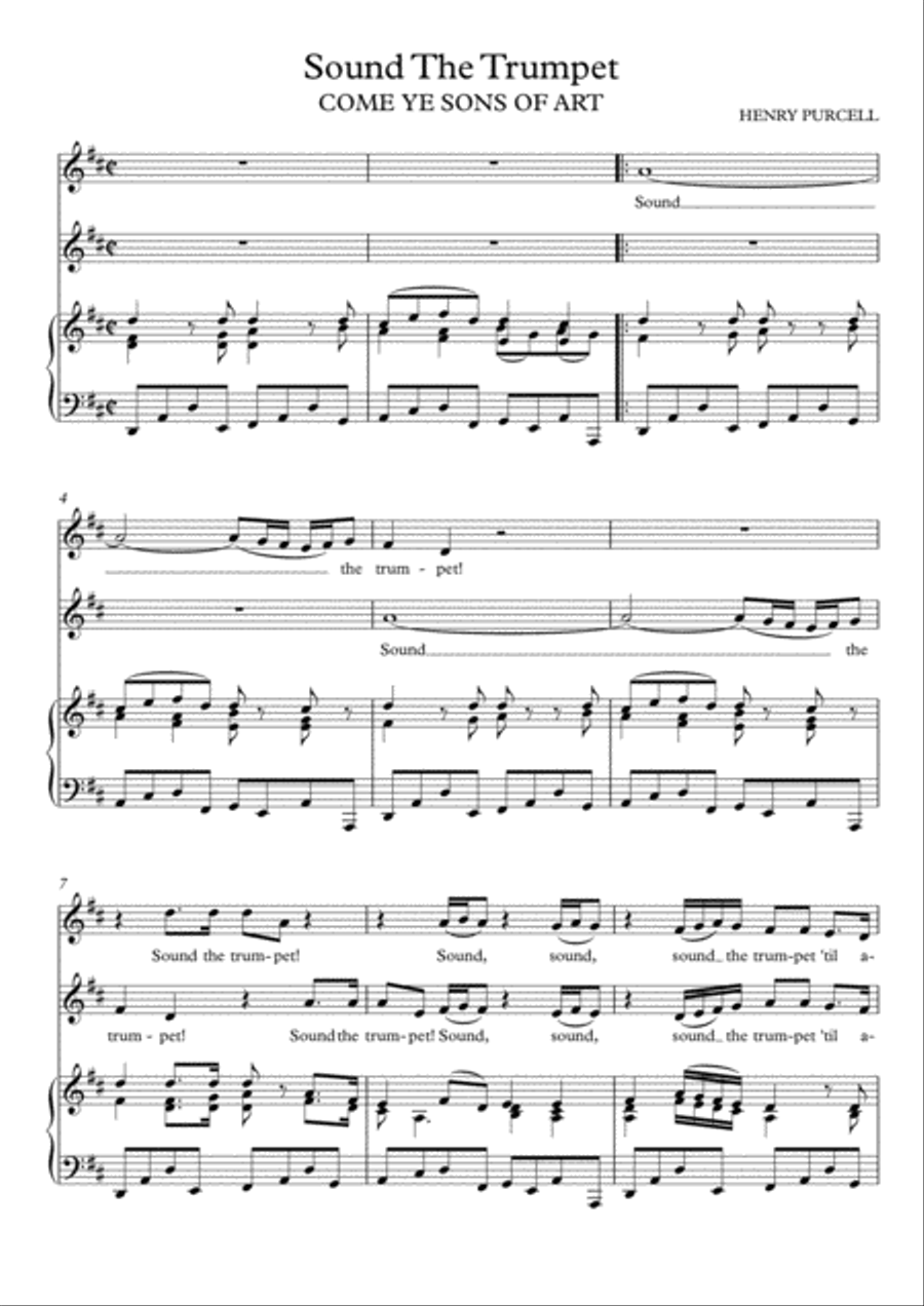 Sound The Trumpet - Come Ye Sons Of Art (D Major) Sound The Trumpet - Come Ye Sons Of Art (D Major) Piano scores gallery preview page 2