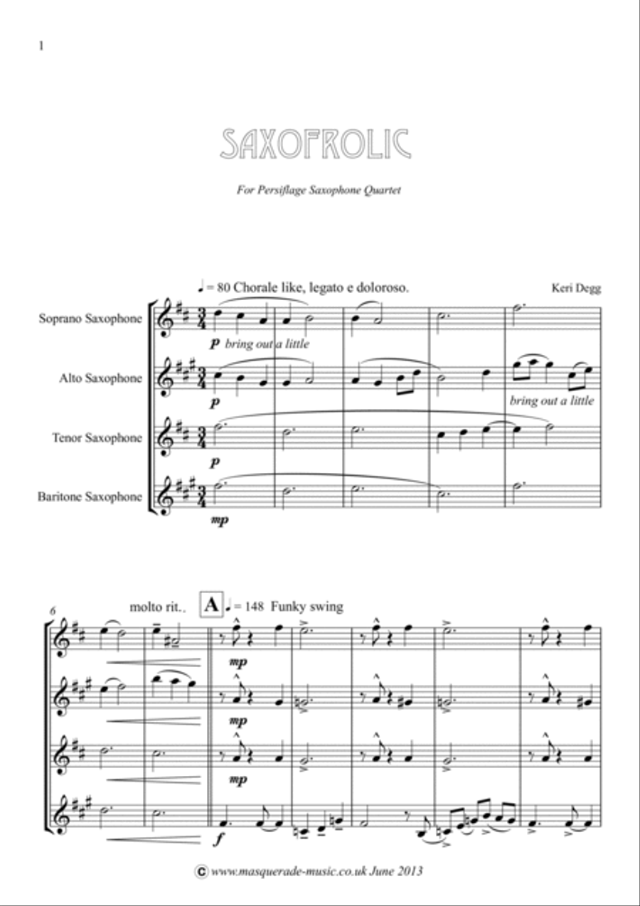 Saxofrolic (SATB Saxophone Quartet) Saxophone Quartet scores gallery preview page 2