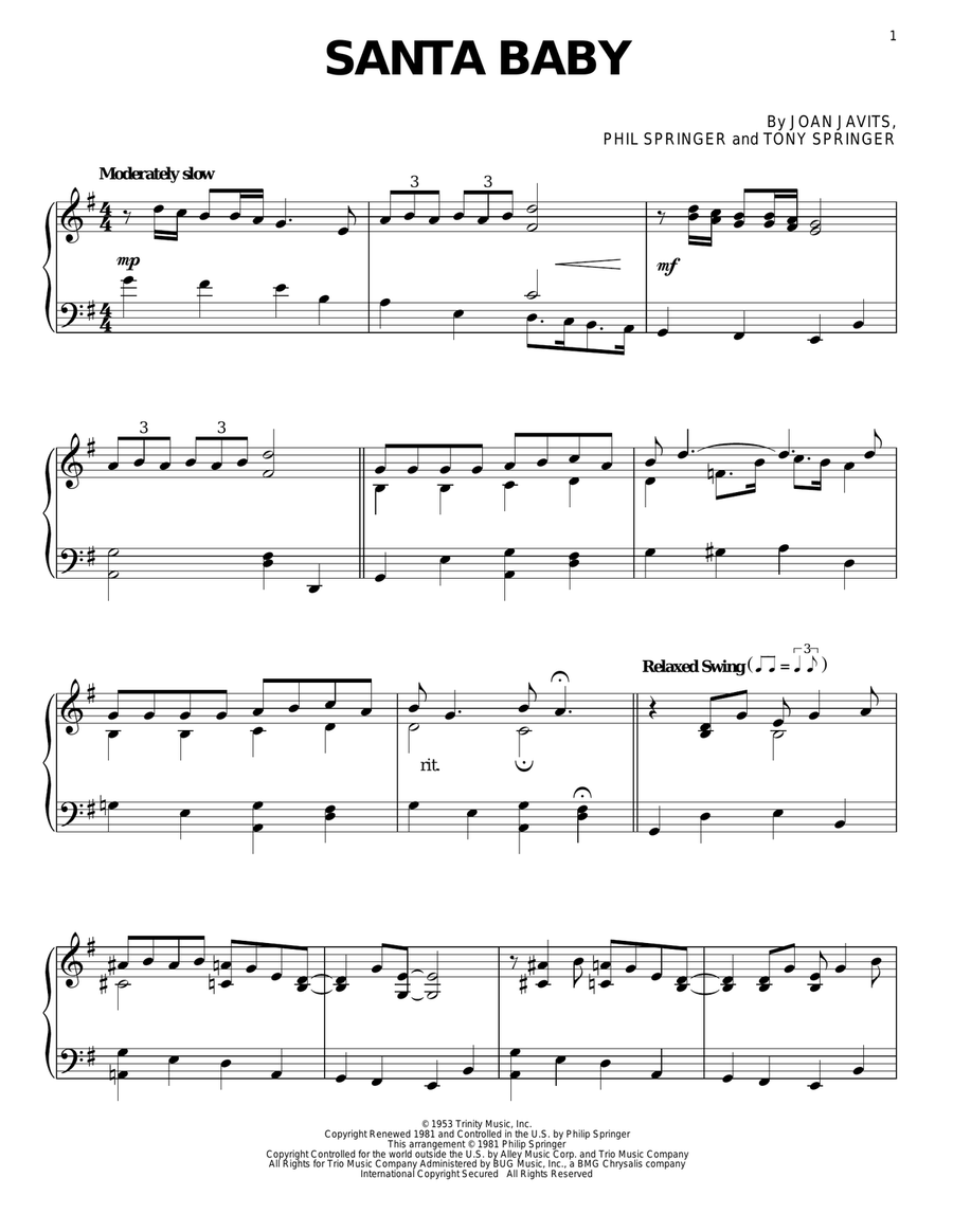 Santa Baby Piano Solo scores gallery preview page 1