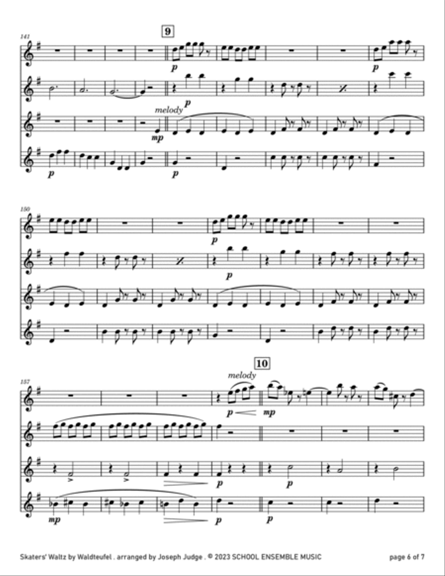 Skaters Waltz by Waldteufel for Clarinet Quartet in Schools Clarinet Quartet scores gallery preview page 6