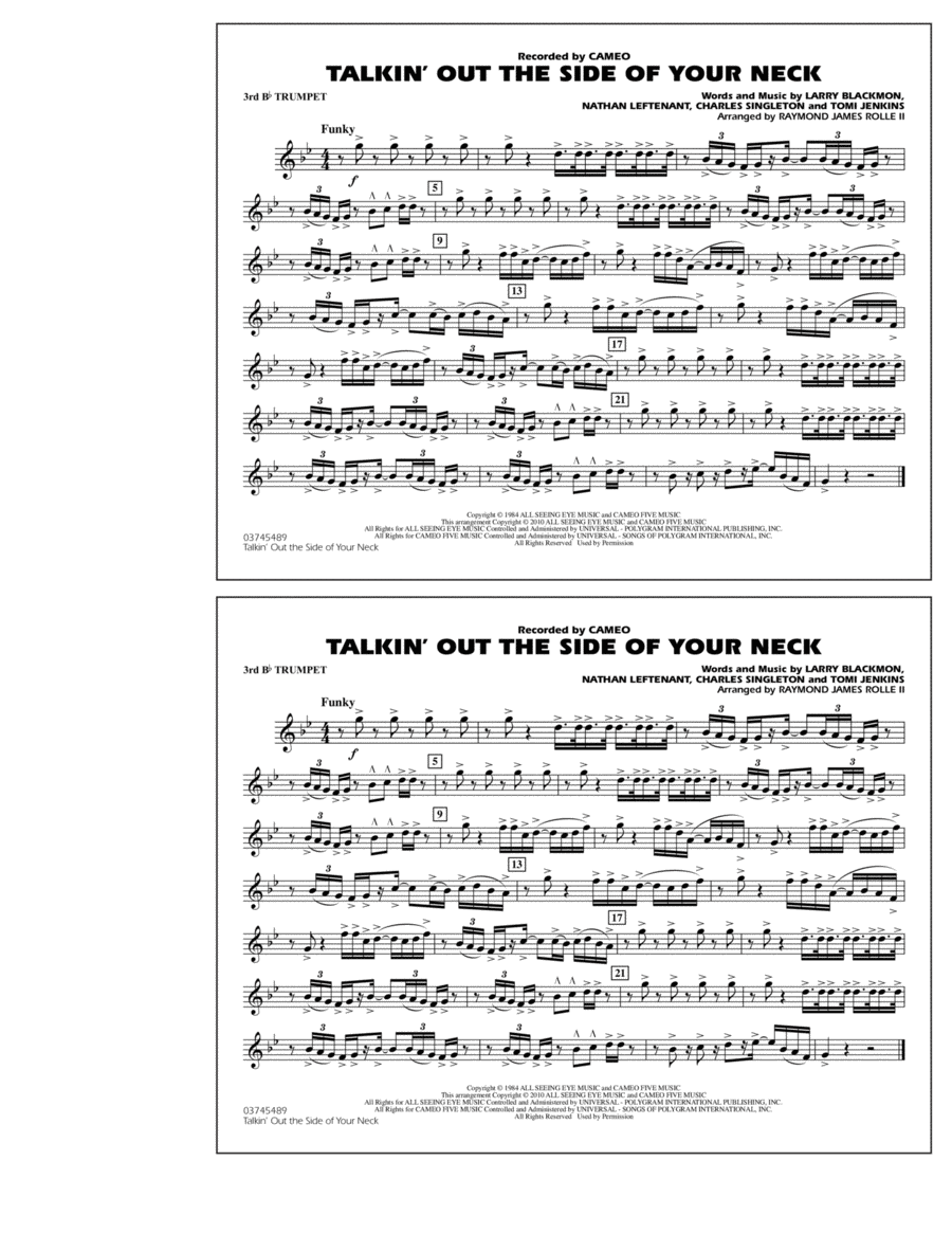 Talkin' Out The Side Of Your Neck - 3rd Bb Trumpet Marching Band scores gallery preview page 1