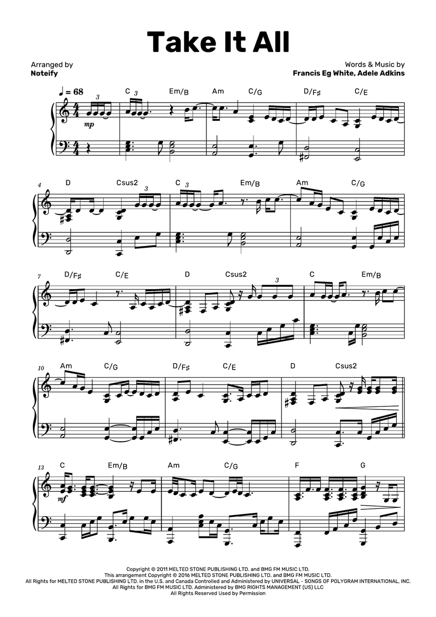 Take It All Piano Solo scores gallery preview page 1