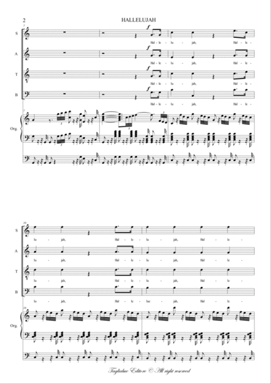 HALLELUJAH (from Christ in the mount of Olives) - Arr. for SATB Choir and Organ (3 staff). With Orga 4-Part scores gallery preview page 2
