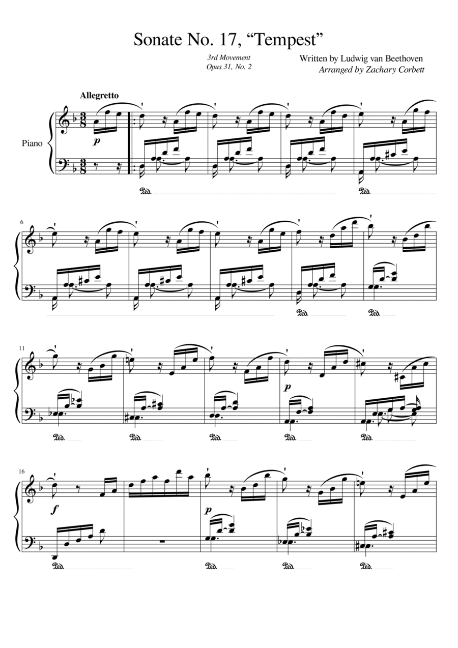 Sonate No. 17 Tempest 3rd Movement Piano Solo scores gallery preview page 1