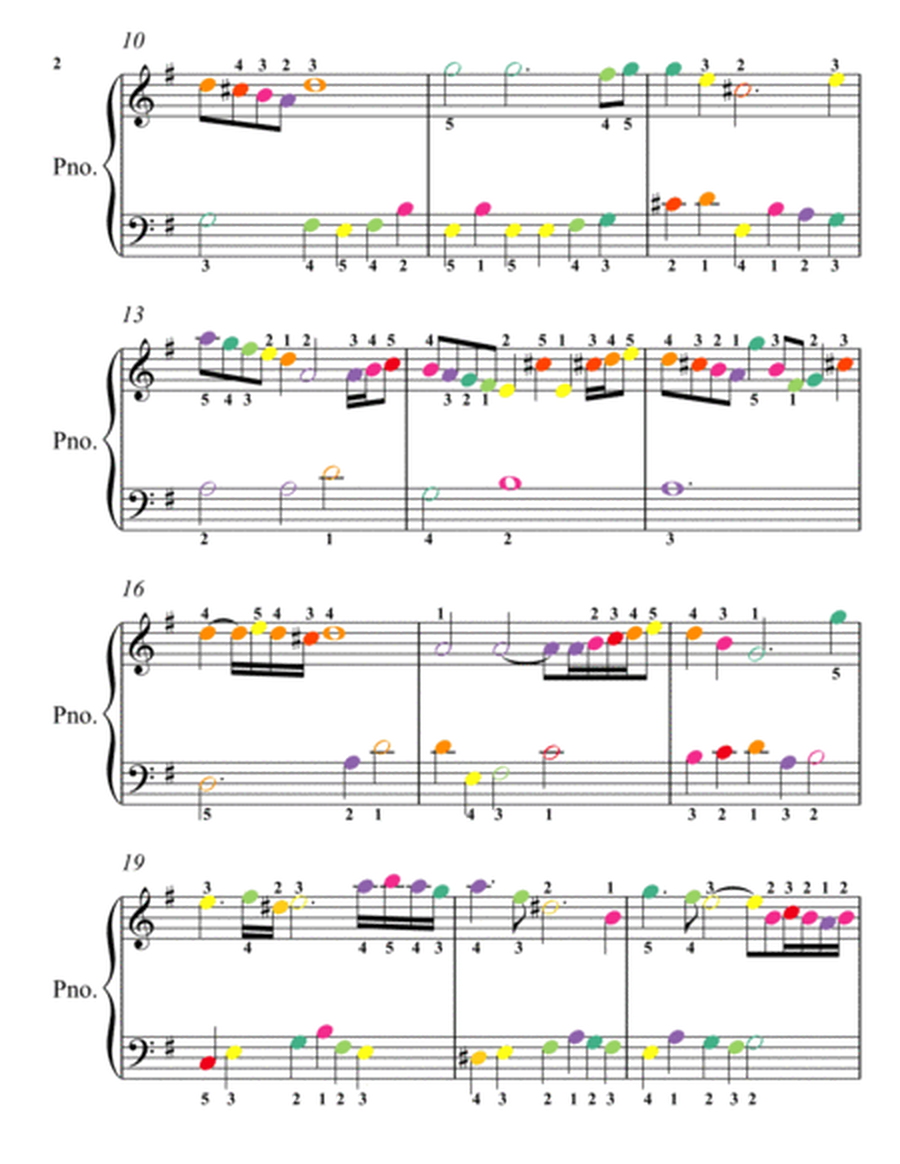 Aria Goldberg Variations Easiest Piano Sheet Music with Colored Notes