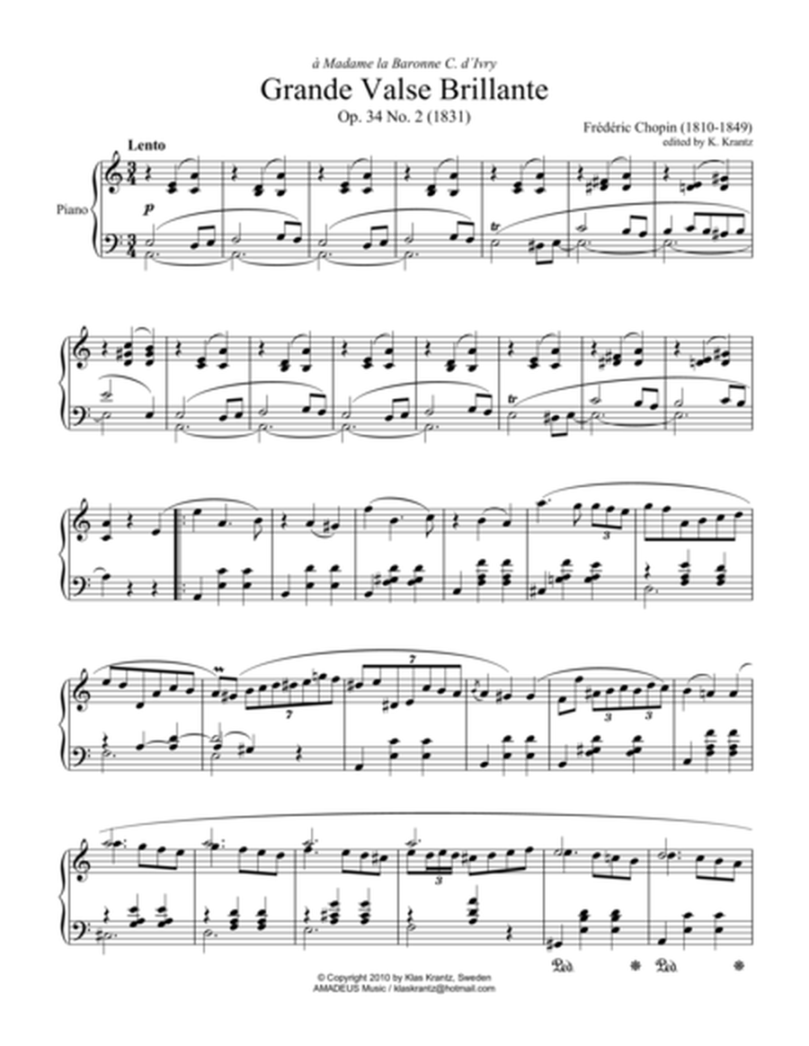 Grande vals brillante, Op. 34 No. 2 for piano solo