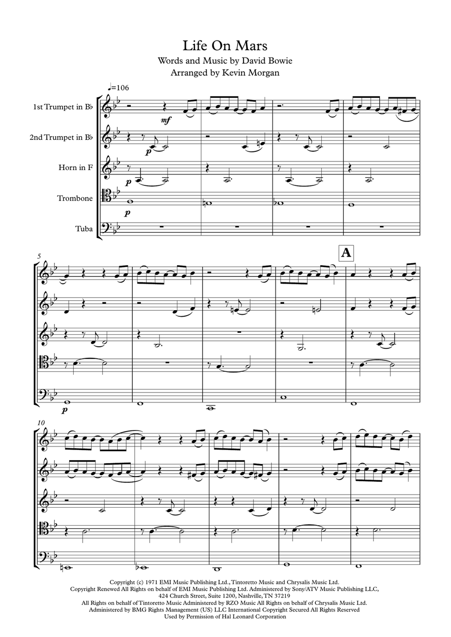 Life On Mars Brass Ensemble scores gallery preview page 1