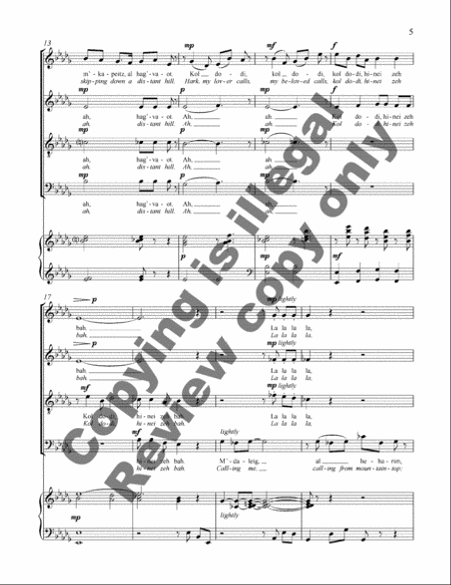 Songs of My Beloved: 1. Kol Dodi Hinei Zeh Bah (My Beloved Calls) 4-Part scores gallery preview page 12