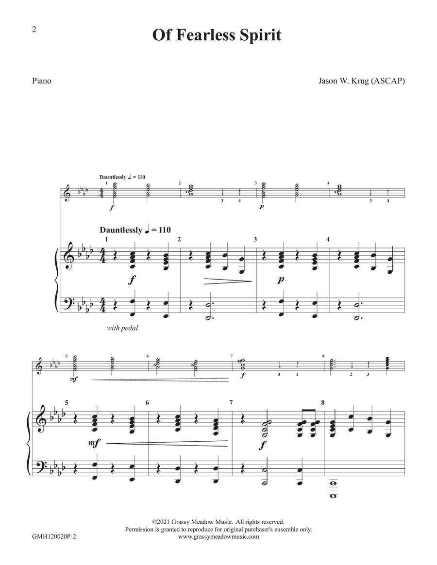 Of Fearless Spirit (piano accompaniment to 12 handbell version) Handbell Choir scores gallery preview page 2