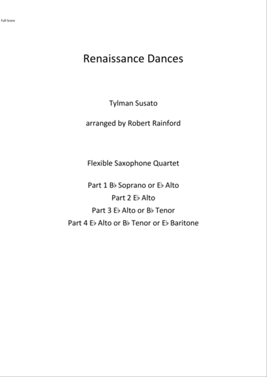 Renaissance Dances Saxophone Ensemble scores gallery preview page 1