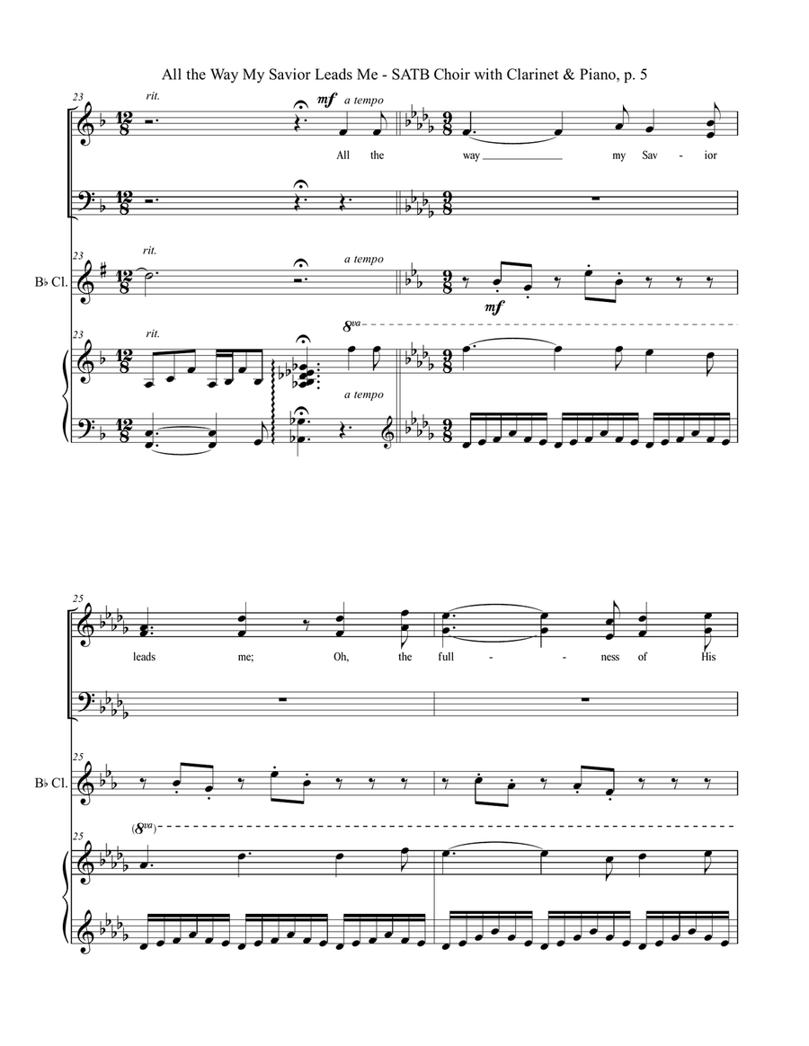 ALL THE WAY MY SAVIOR LEADS ME (SATB Choir with Bb Clarinet & Piano - Octavo plus Clarinet & Choir P 4-Part scores gallery preview page 6
