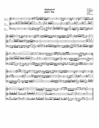 Sinfonia (Three part invention) no.8, BWV 794 (arrangement for 3 recorders)