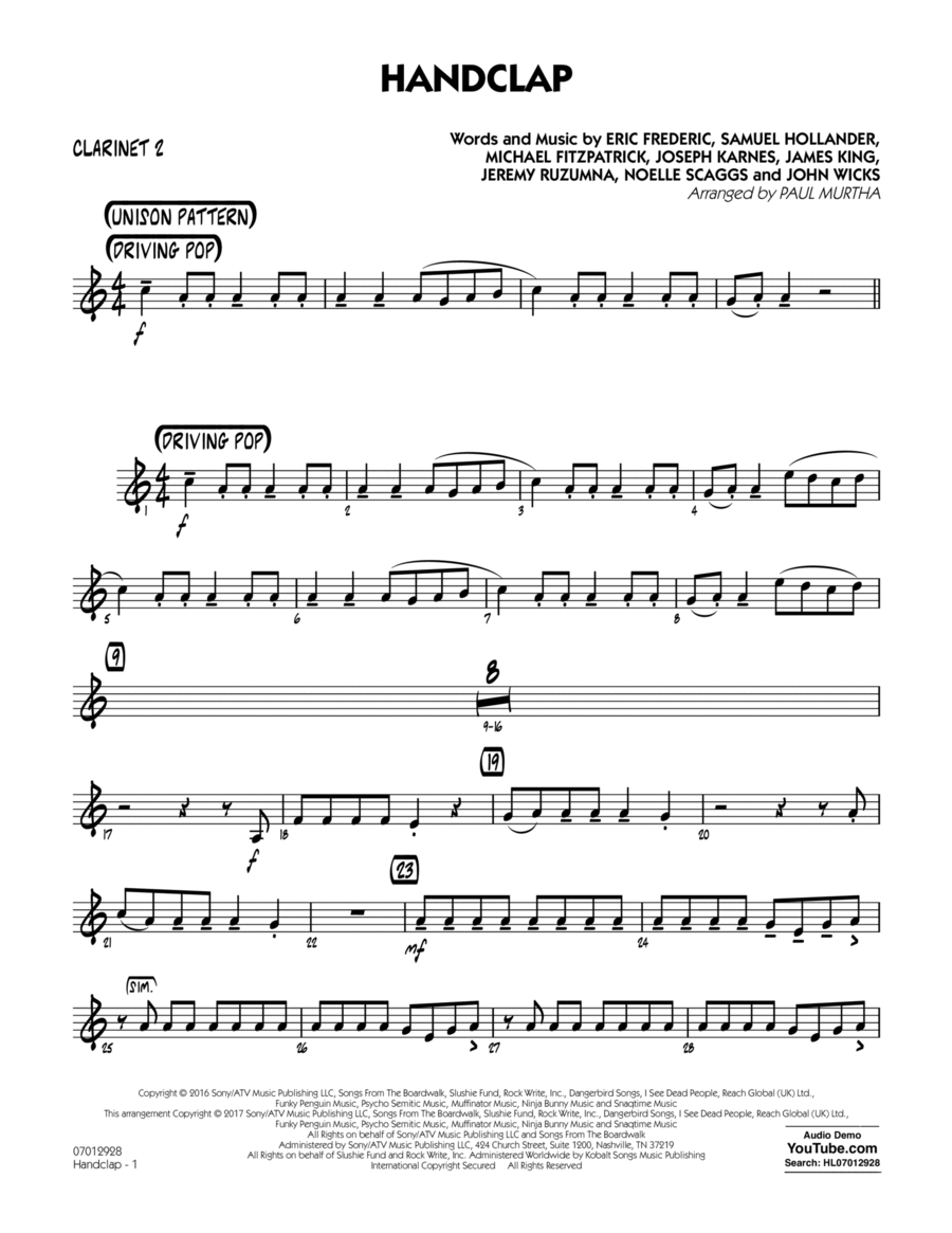 HandClap - Bb Clarinet 2 HandClap - Bb Clarinet 2 B-Flat Clarinet scores gallery preview page 1