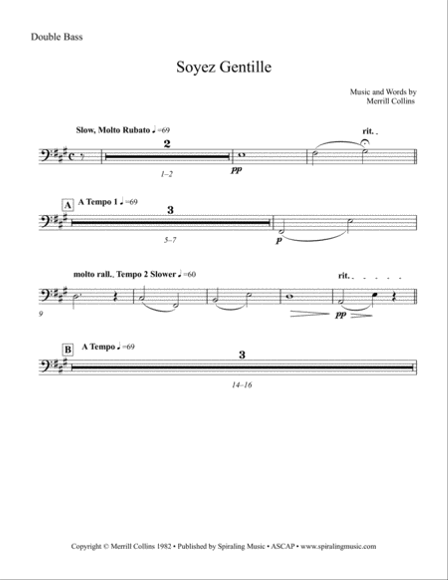 Soyez Gentille in A for Double Bass