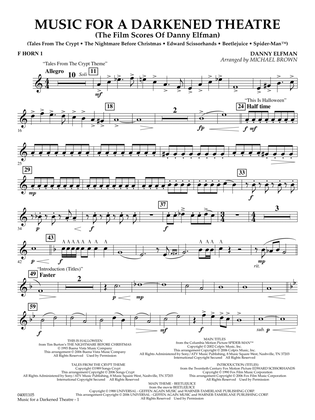 Music for a Darkened Theatre (The Film Scores of Danny Elfman) (arr. Brown) - F Horn 1
