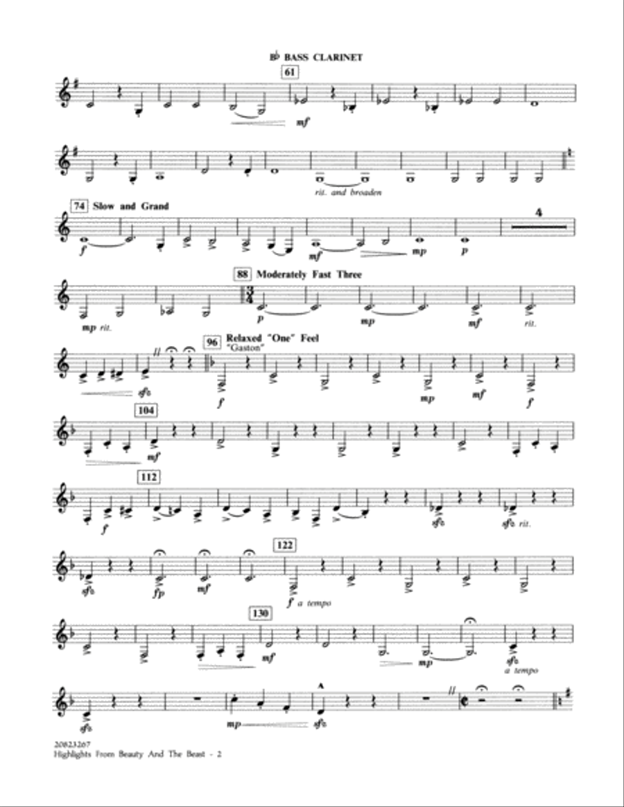Highlights from Beauty and the Beast - Bb Bass Clarinet Bass Clarinet scores gallery preview page 2