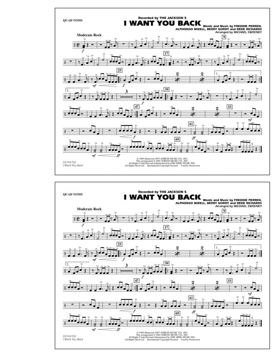 I Want You Back - Quad Toms Marching Band scores gallery preview page 1