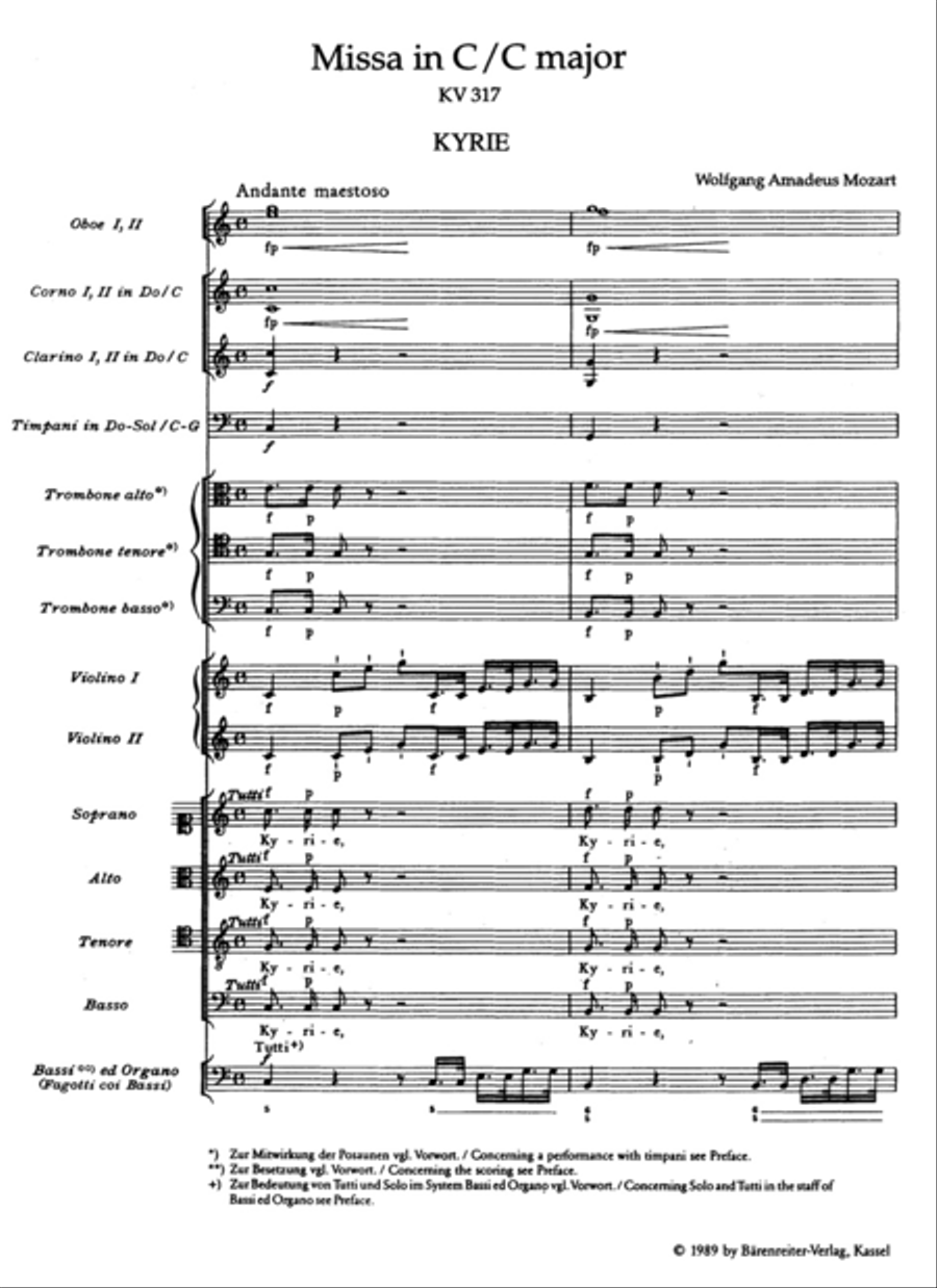 Missa C major, KV 317 'Coronation Mass' 4-Part scores gallery preview page 2
