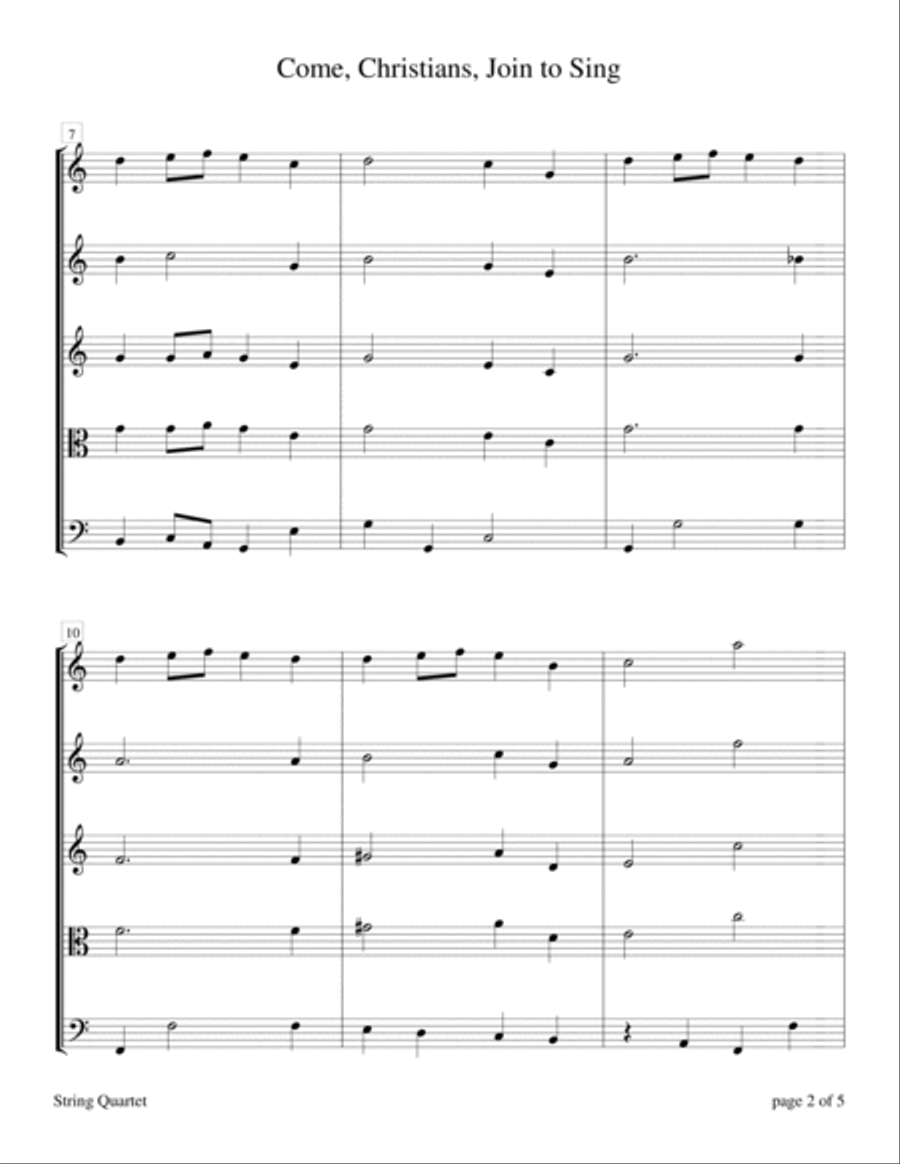 Come, Christians, Join to Sing (for String Quartet) String Quartet scores gallery preview page 5