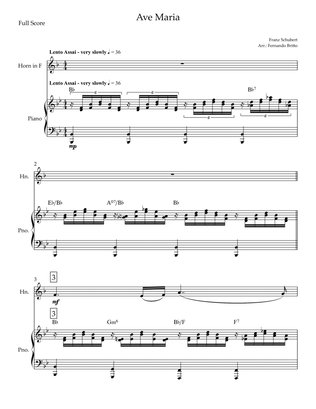 Ave Maria (Franz Schubert) for Horn in F Solo and Piano with Chords