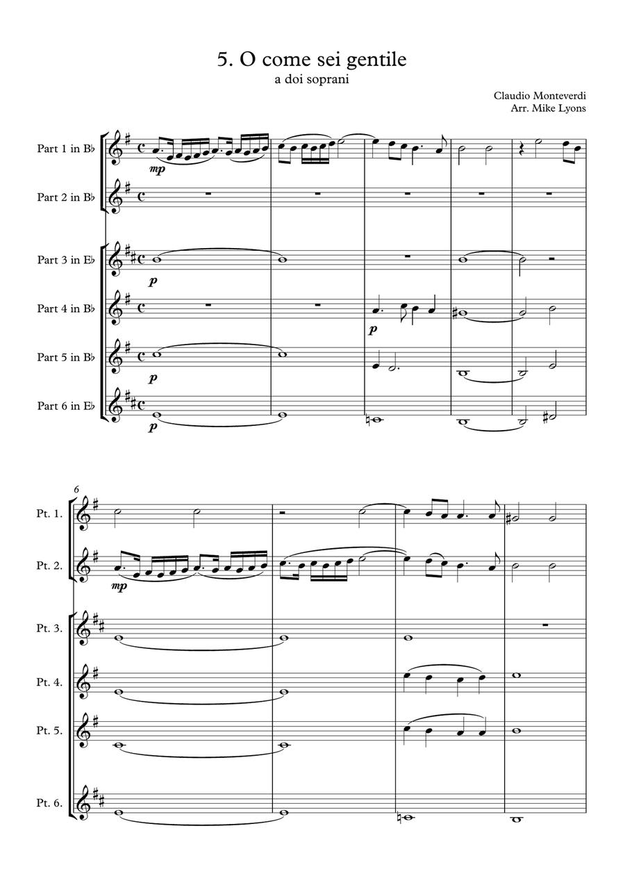 Monteverdi - The Seventh Book of Madrigals (1619) - 05. O come sei gentile a6 Brass Ensemble scores gallery preview page 3