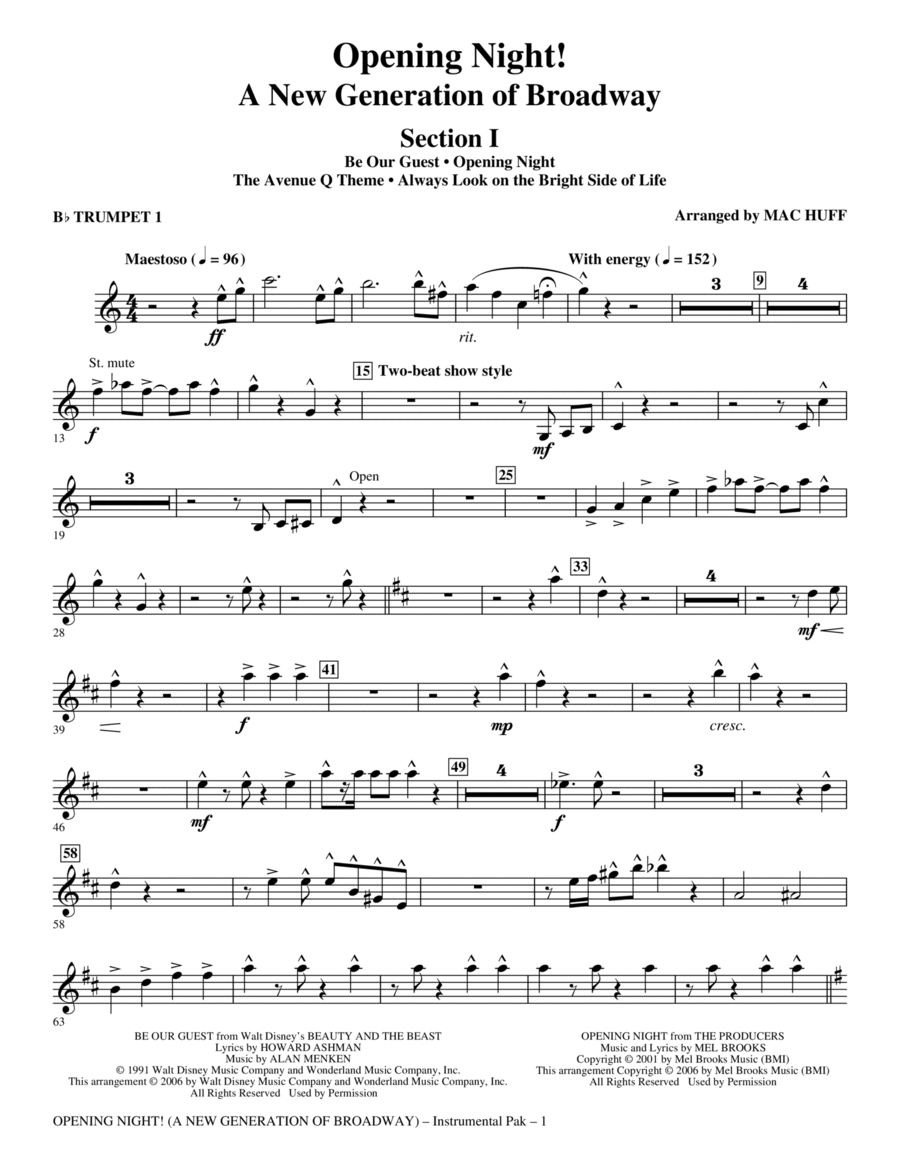 Opening Night - Bb Trumpet 1 Choir scores gallery preview page 1