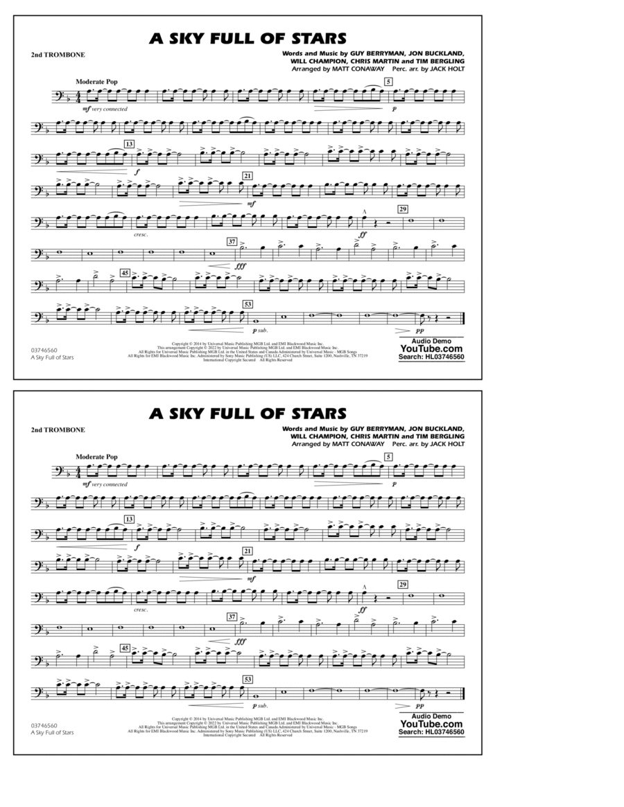A Sky Full of Stars (arr. Matt Conaway) - 2nd Trombone