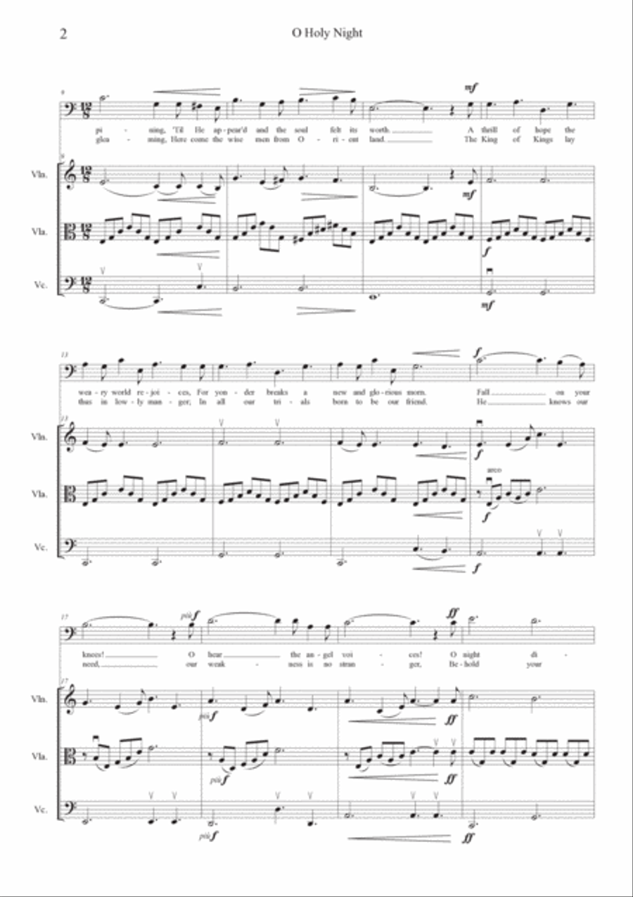 O Holy Night - for Baritone and String Trio in C-Major Small Ensemble scores gallery preview page 2
