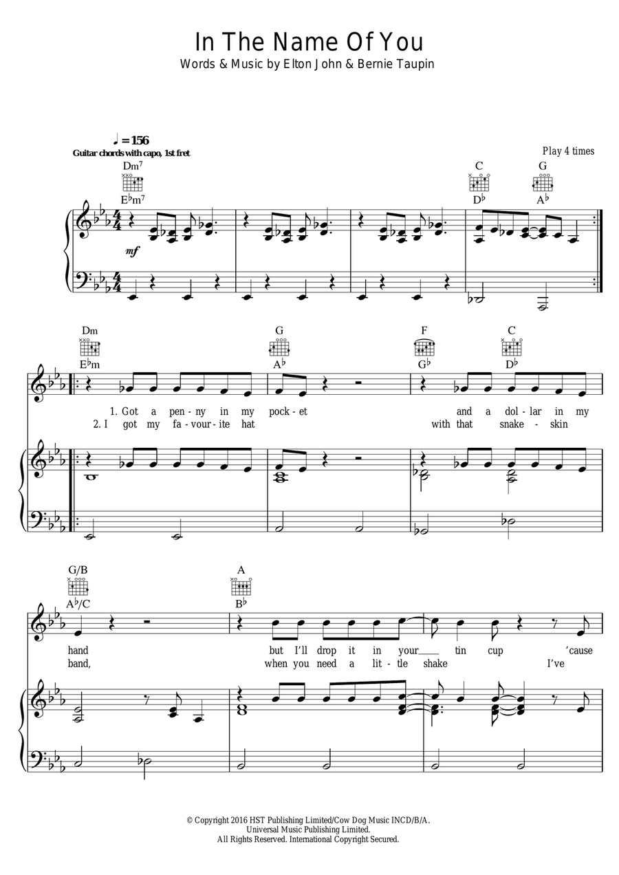 In The Name Of You Piano, Vocal scores gallery preview page 1