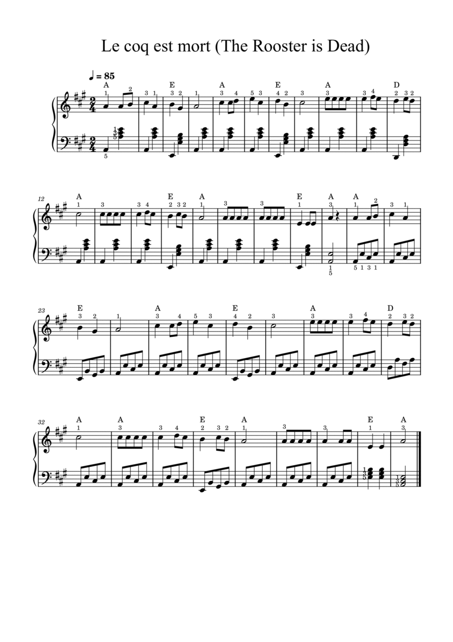 The Rooster Is Dead (Le coq est mort) (folk song) - piano Easy Piano scores gallery preview page 1