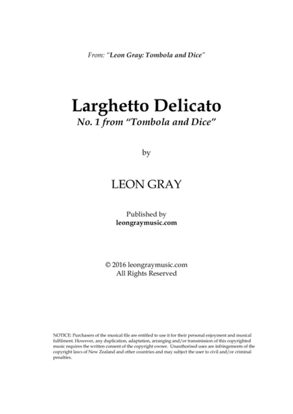 Larghetto Delicato, Tombola and Dice (No. 1), Leon Gray Piano Solo - Digital Sheet Music
