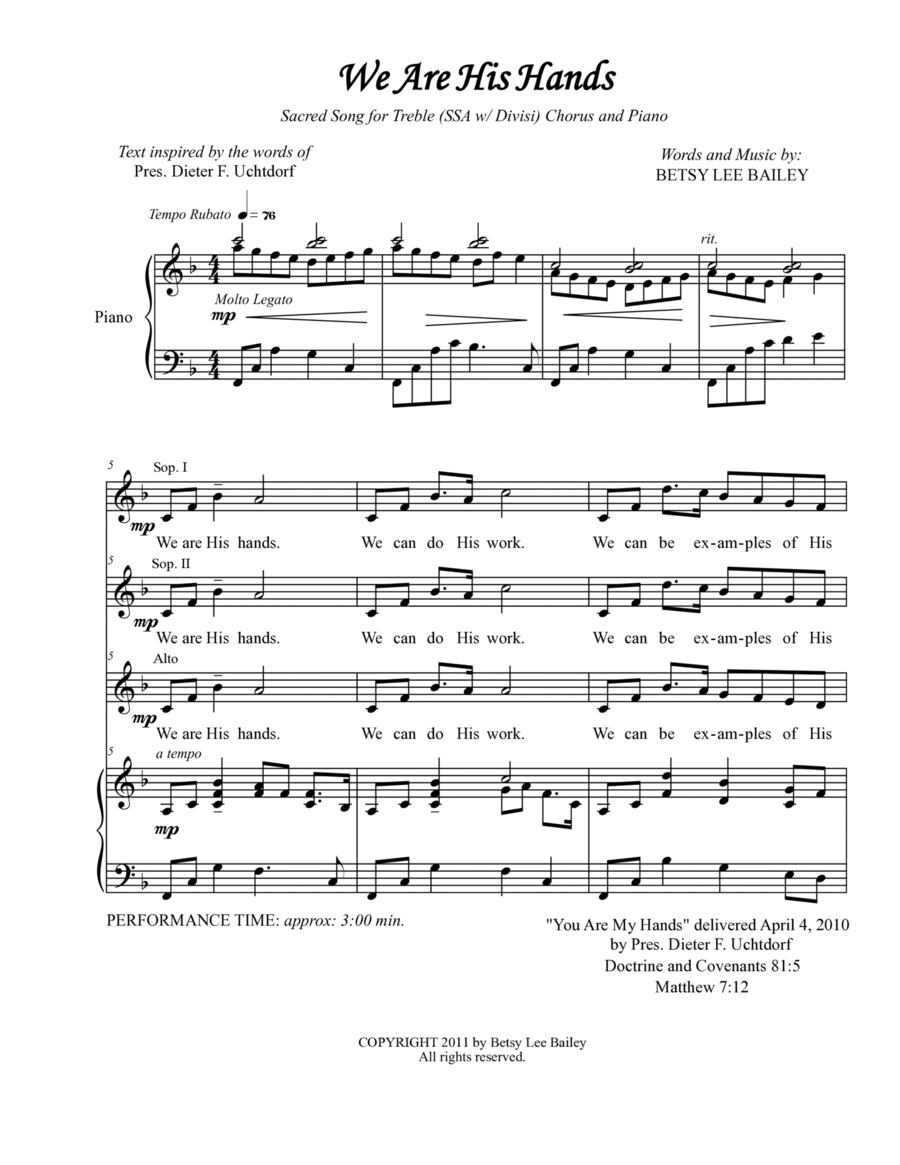 We are His Hands - SSA SSA scores gallery preview page 1