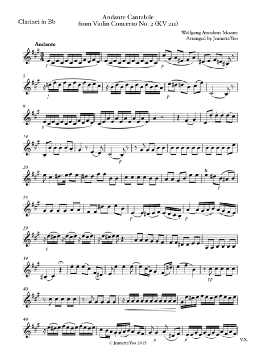 Andante Cantabile from Mozart's Violin Concerto No. 2 in D Major KV 211 (for Wind Quintet) - Part Sc Small Ensemble scores gallery preview page 6